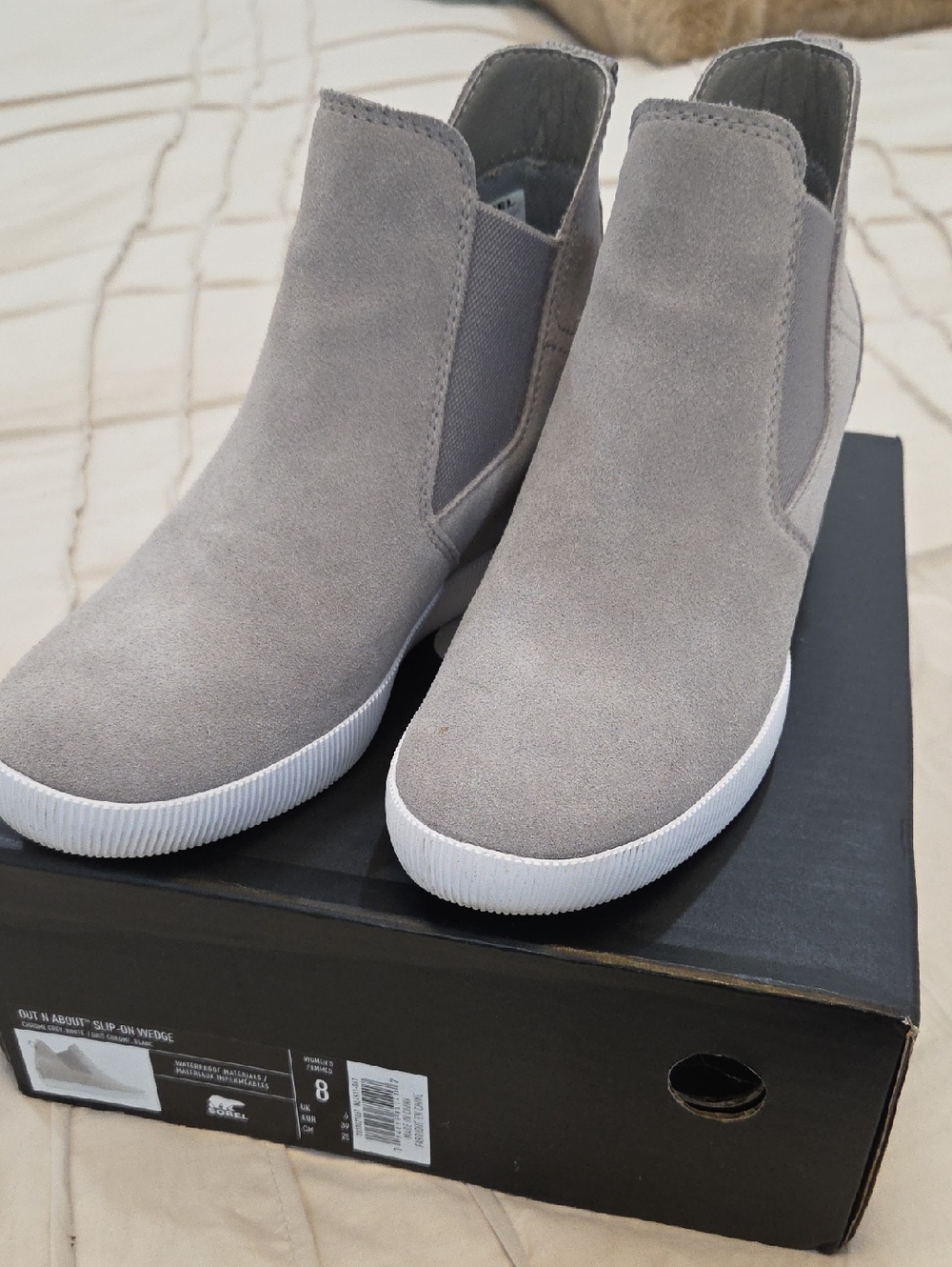 Sorel Grey Suede Slip-On Ankle Booties
